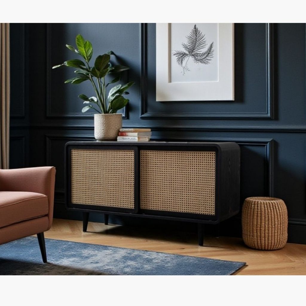 Rattan Cabinet Slide Door Black / ラタンキャビネット 引き戸仕様 ブラック