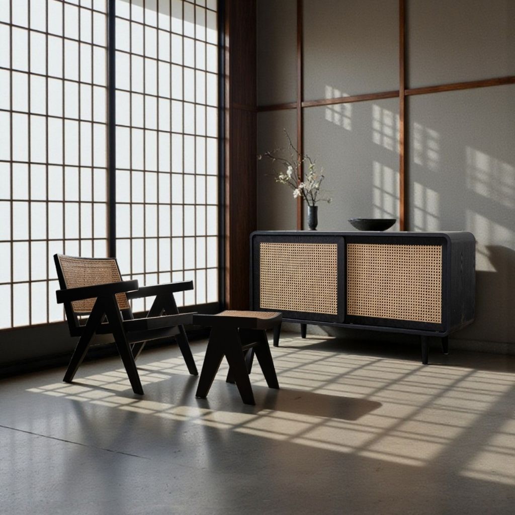 Rattan Cabinet Slide Door Black / ラタンキャビネット 引き戸仕様
