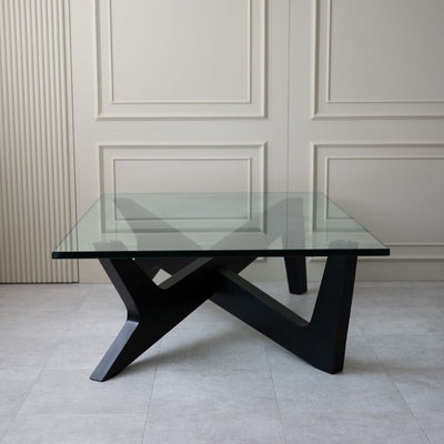Cross Coffee Table Black Glass-Top / クロスコーヒーテーブル ブラック ガラス天板