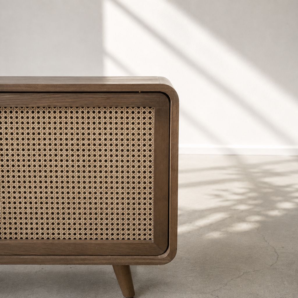 Rattan Cabinet Slide Door Brown / ラタンキャビネット 引き戸仕様
