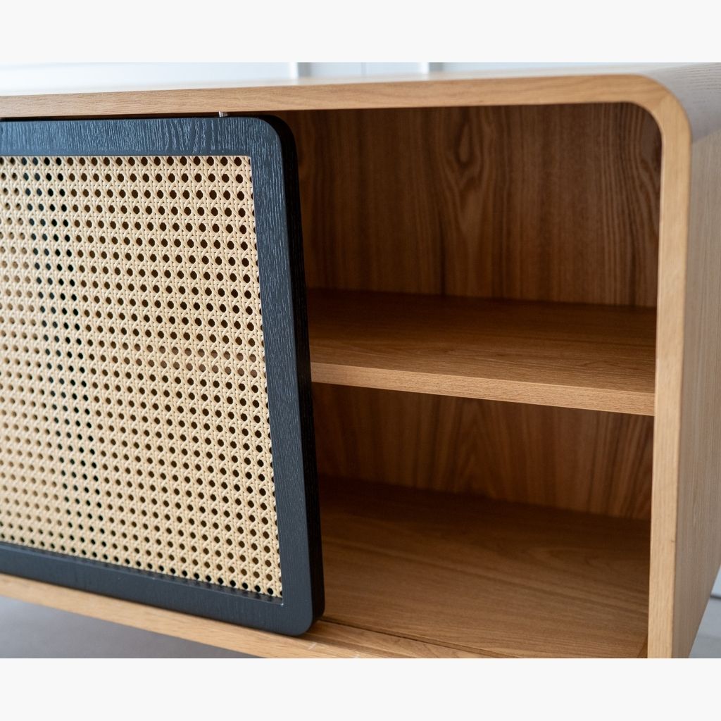 Rattan Cabinet Slide Door Black / ラタンキャビネット 引き戸仕様