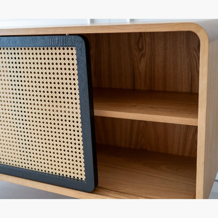 Rattan Cabinet Slide Door Black / ラタンキャビネット 引き戸