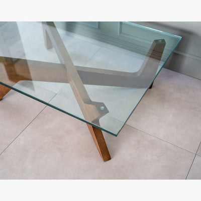 Cross Coffee Table Brown Glass-Top / クロスコーヒーテーブル ブラウン ガラス天板