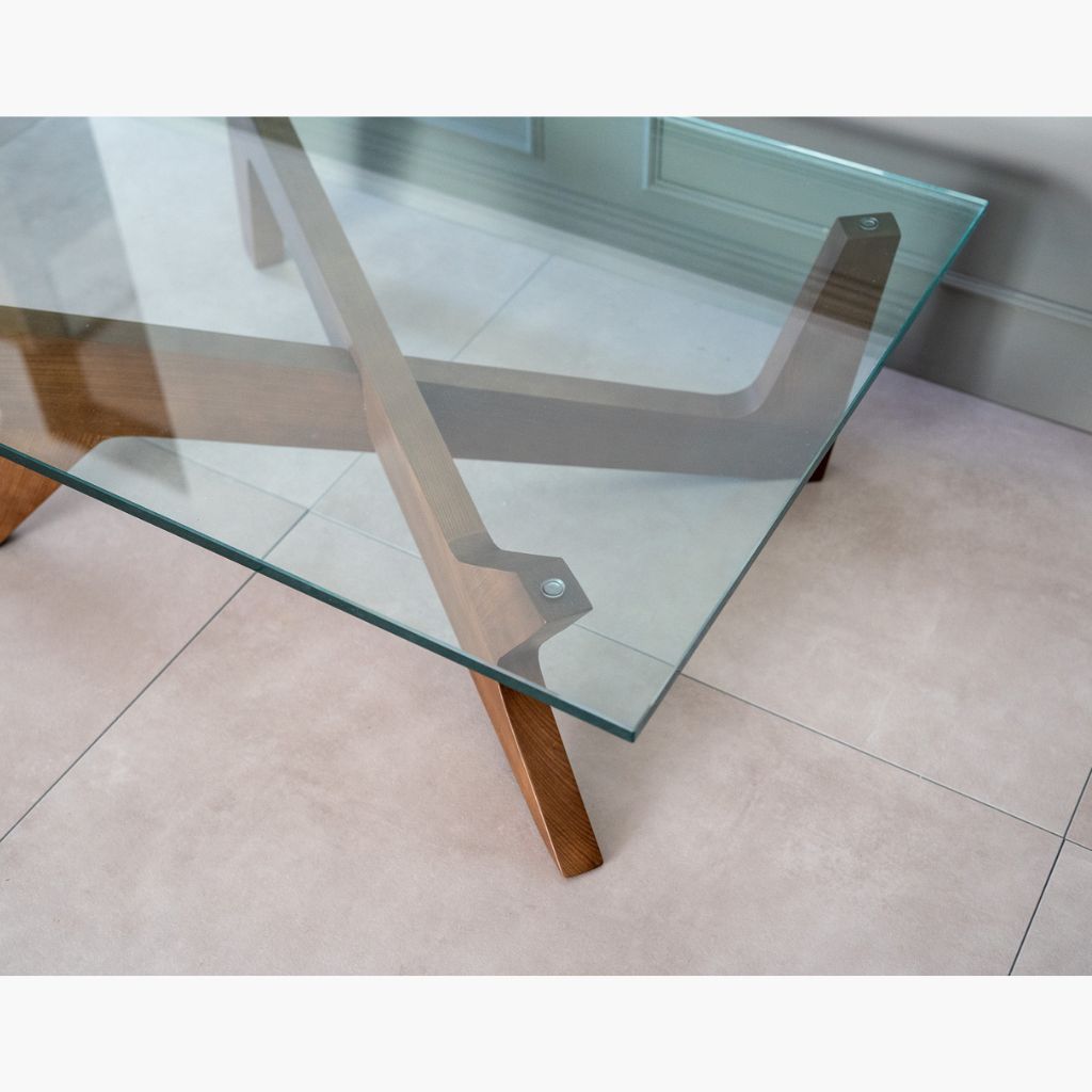 【Outlet】Cross Coffee Table Brown Glass-Top / 【アウトレット】クロスコーヒーテーブル ブラウン ガラス天板