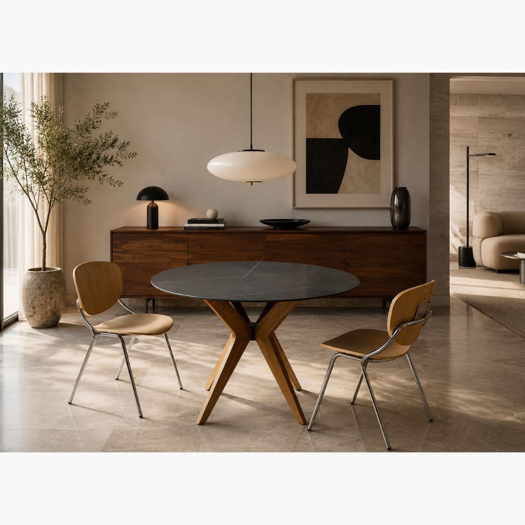 Marble Round Table Black (Natural Wood) / マーブルラウンドテーブル