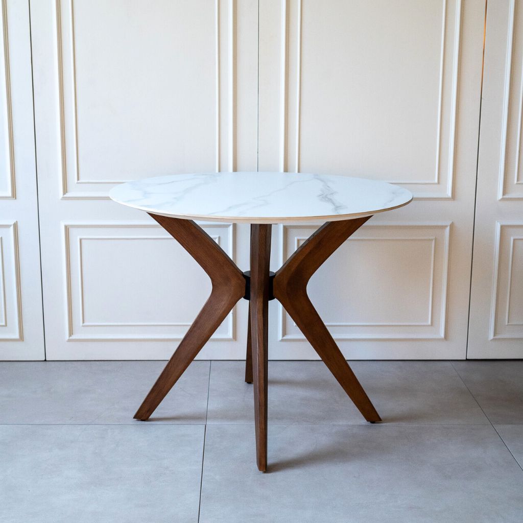 【Sample】Marble Round Table White (Brown Wood) / 【サンプル】マーブルラウンドテーブル ホワイト（ブラウンウッド）