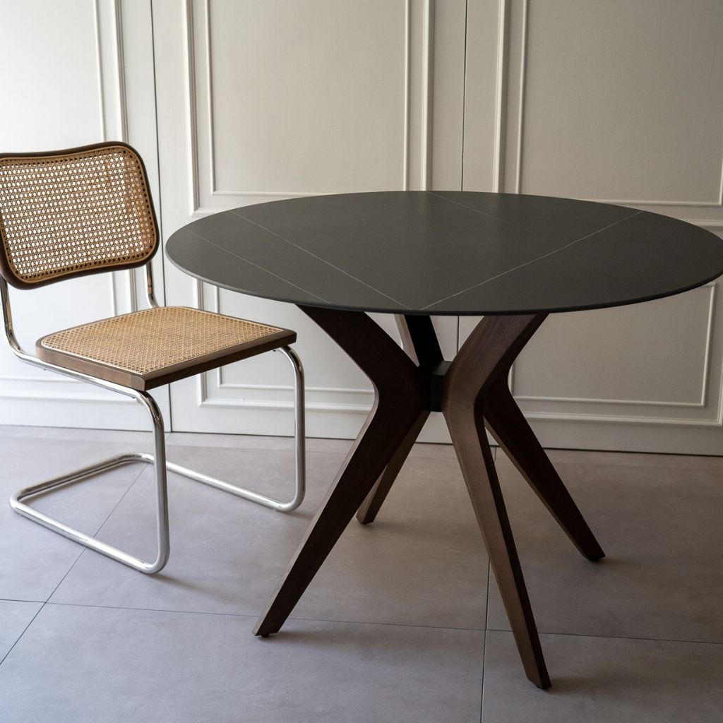 Marble Round Table Black (Brown Wood) / マーブルラウンドテーブル ブラック （ブラウンウッド）