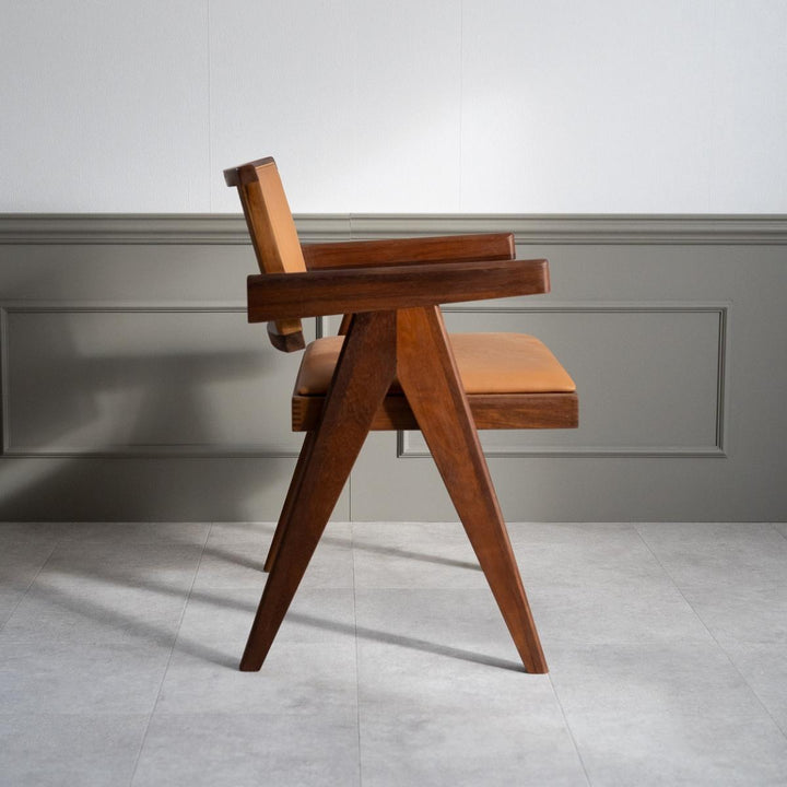 【手渡し限定】KuHoN Vレッグオフィスチェア レザー ピエール・ジャンヌレ V-leg Office Chair Leather Brown / Vレッグオフィスチェア レザー