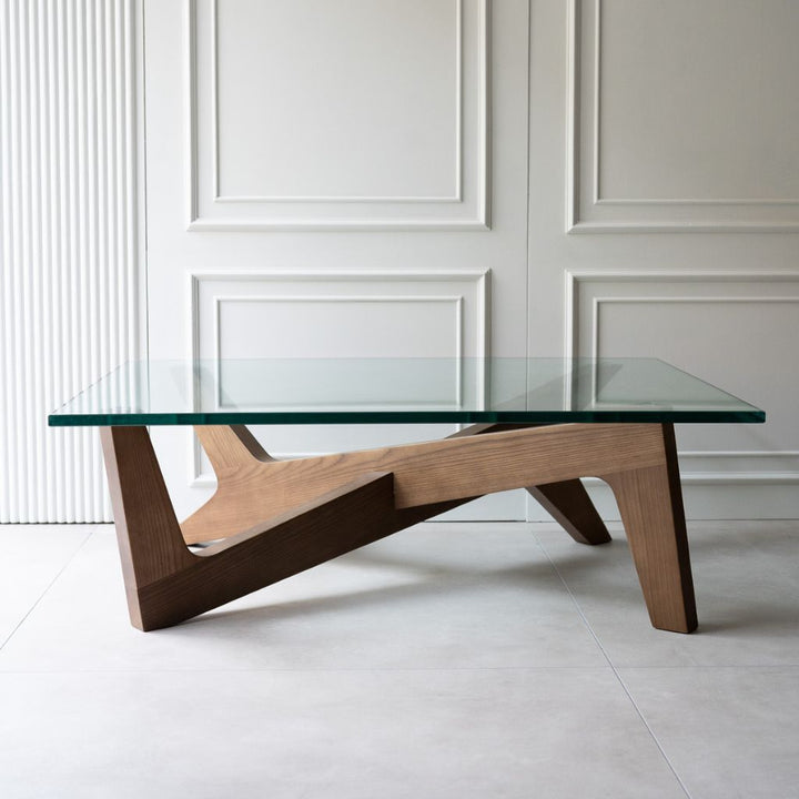 Cross Coffee Table Brown Glass-Top / クロスコーヒーテーブル