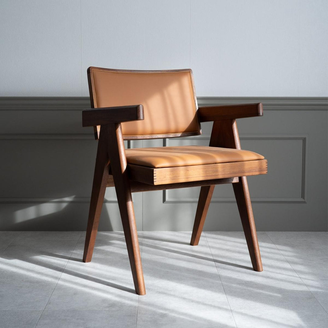 【手渡し限定】KuHoN Vレッグオフィスチェア レザー ピエール・ジャンヌレ V-leg Office Chair Leather Brown / Vレッグオフィスチェア レザー