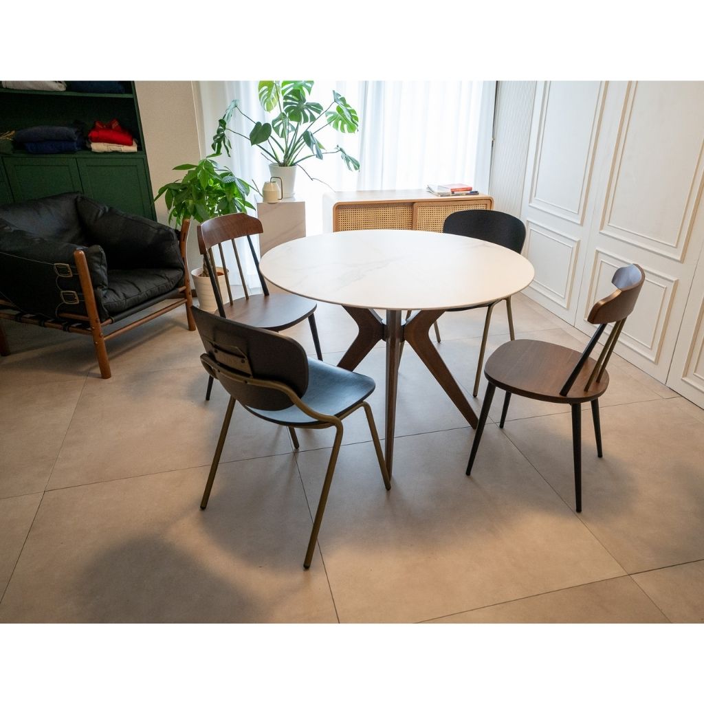 Marble Round Table White (Brown Wood) / マーブルラウンド