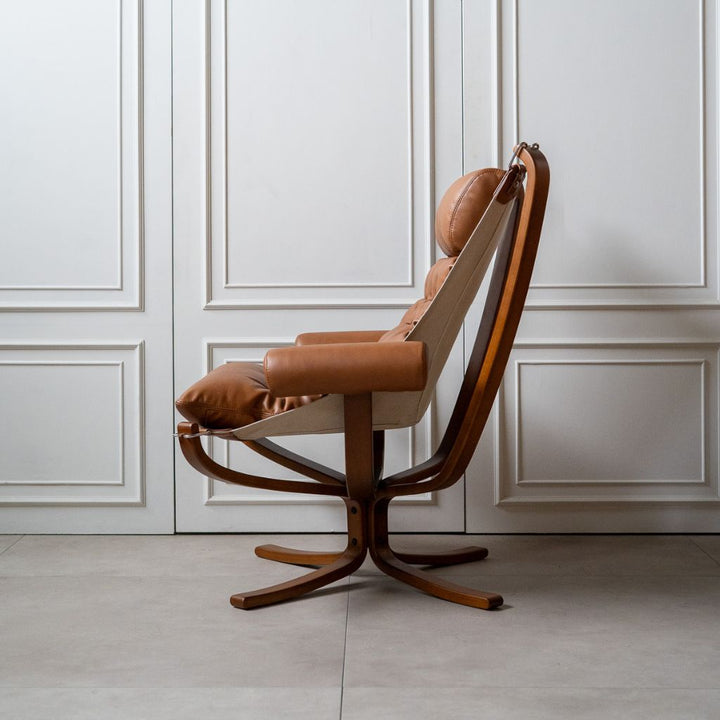 Falcon Armchair Wood Frame Ottoman Set Oil-Leather Brown
