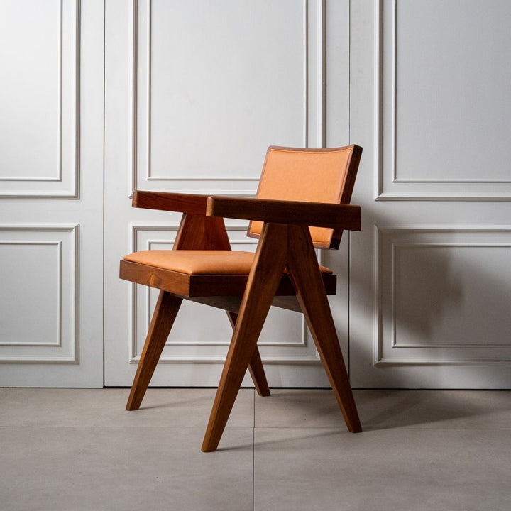 【手渡し限定】KuHoN Vレッグオフィスチェア レザー ピエール・ジャンヌレ V-leg Office Chair Leather Brown / Vレッグオフィスチェア レザー