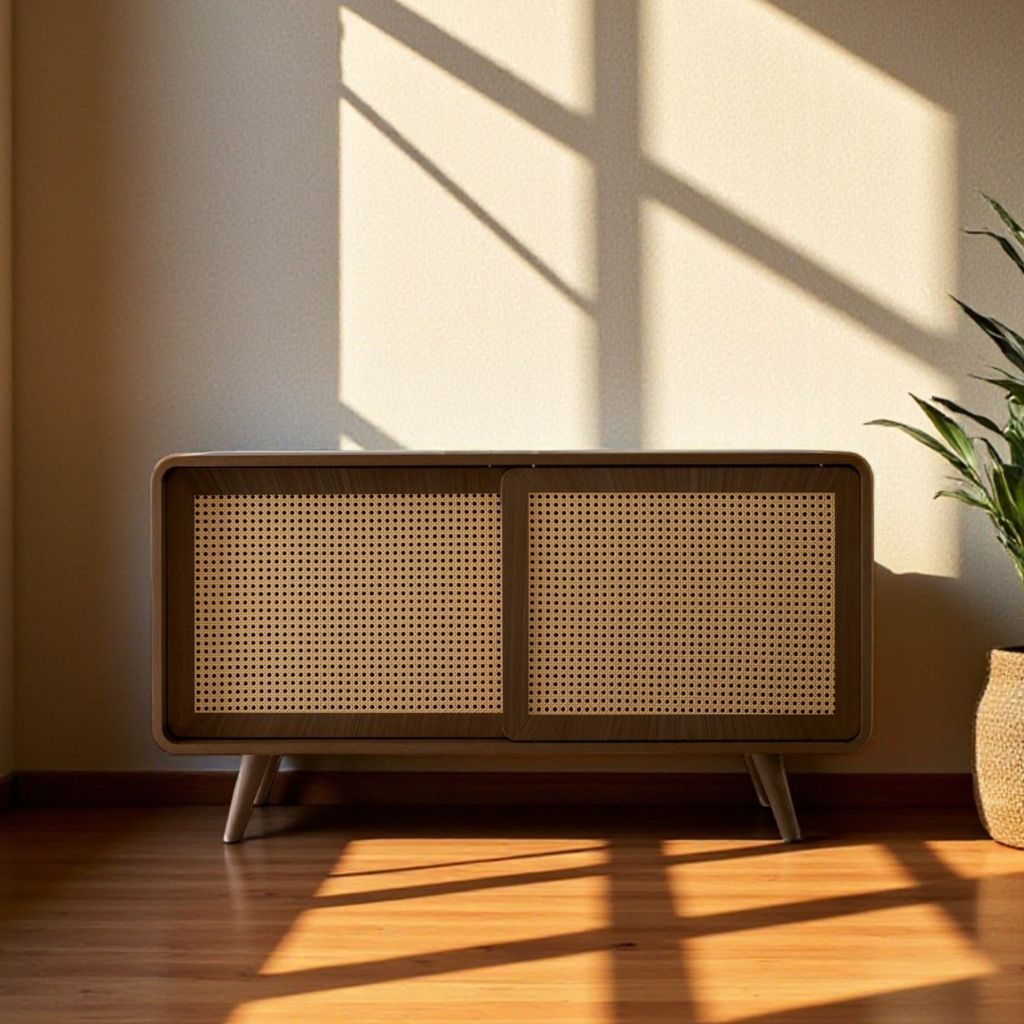Rattan Cabinet Slide Door Brown / ラタンキャビネット 引き戸仕様