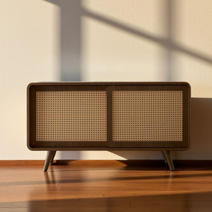 kuhon ラタンキャビネット 引き戸仕様 ブラウン Rattan Cabinet Slide Door Brown / ラタンキャビネット 引き戸仕様