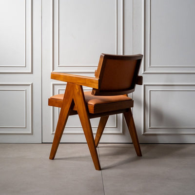 V-leg Office Chair Leather Brown / Vレッグオフィスチェア レザー ブラウン ピエール・ジャンヌレ