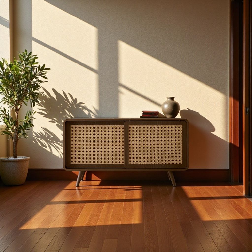 Rattan Cabinet Slide Door Brown / ラタンキャビネット 引き戸仕様