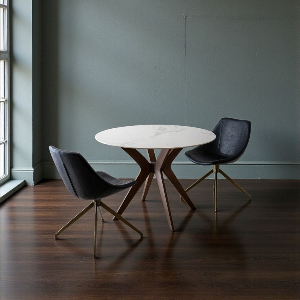 Marble Round Table White (Brown Wood) / マーブルラウンドテーブル