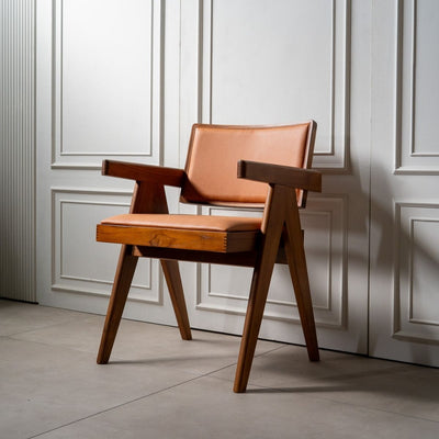 V-leg Office Chair Leather Brown / Vレッグオフィスチェア レザー ブラウン ピエール・ジャンヌレ