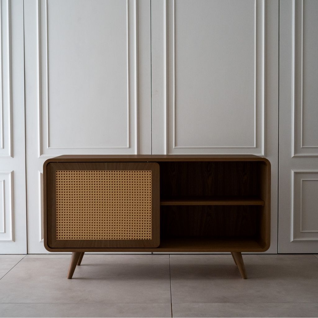kuhon ラタンキャビネット 引き戸仕様 ブラウン Rattan Cabinet Slide Door Brown / ラタンキャビネット 引き戸仕様