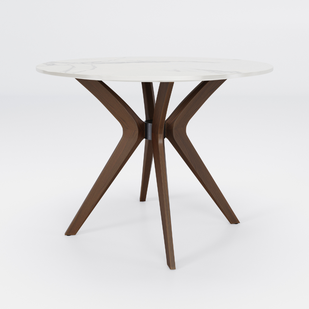 Marble Round Table White (Brown Wood) / マーブルラウンドテーブル ホワイト（ブラウンウッド）