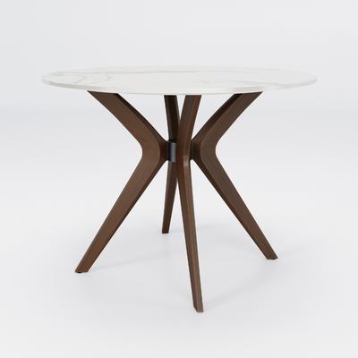 Marble Round Table White (Brown Wood) / マーブルラウンドテーブル ホワイト（ブラウンウッド）