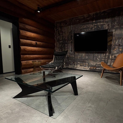 Cross Coffee Table Black Glass-Top / クロスコーヒーテーブル ブラック ガラス天板