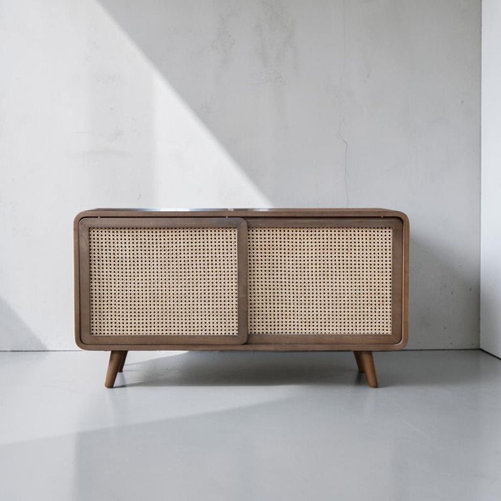 Outlet】Rattan Cabinet Slide Door Brown / 【アウトレット】ラタン