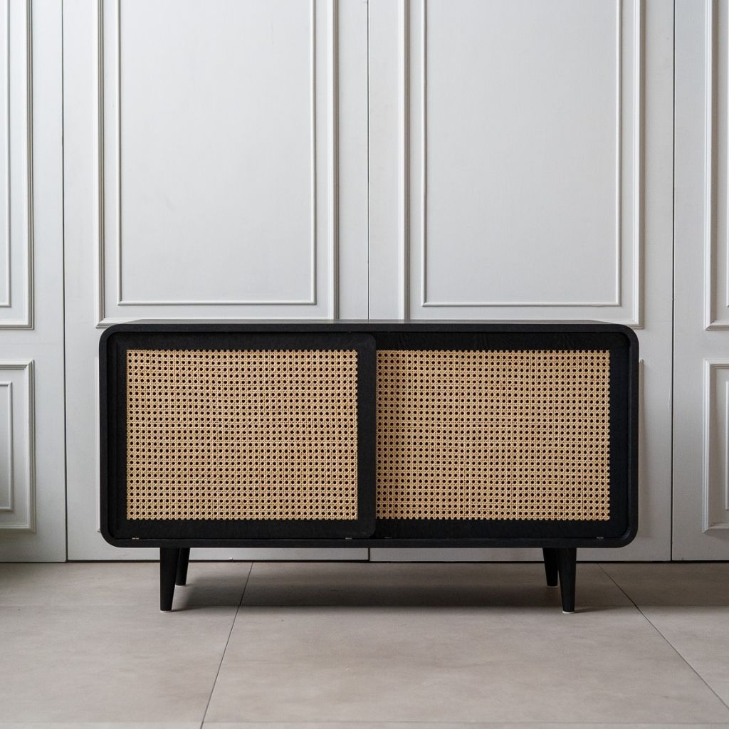 Rattan Cabinet Slide Door Black / ラタンキャビネット 引き戸仕様
