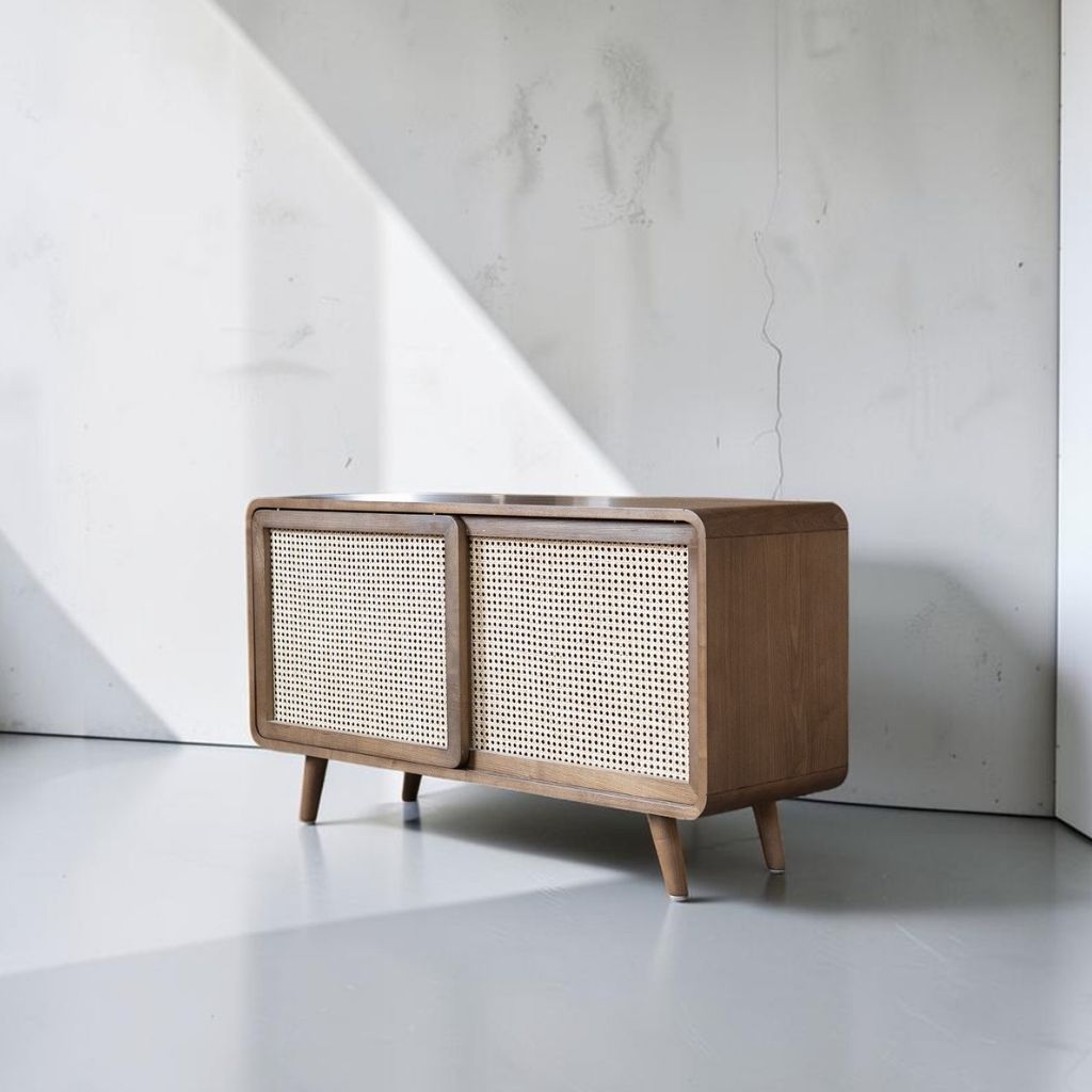 Outlet】Rattan Cabinet Slide Door Brown / 【アウトレット】ラタン