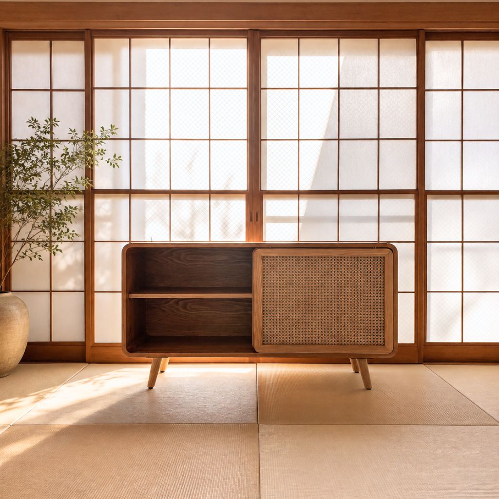 Rattan Cabinet Slide Door Natural / ラタンキャビネット 引き戸仕様