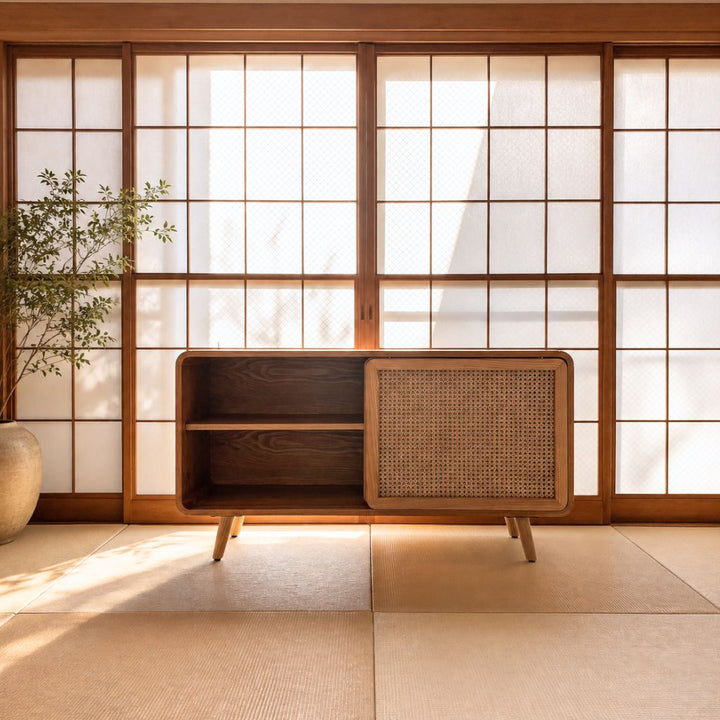 Rattan Cabinet Slide Door Natural / ラタンキャビネット 引き戸仕様