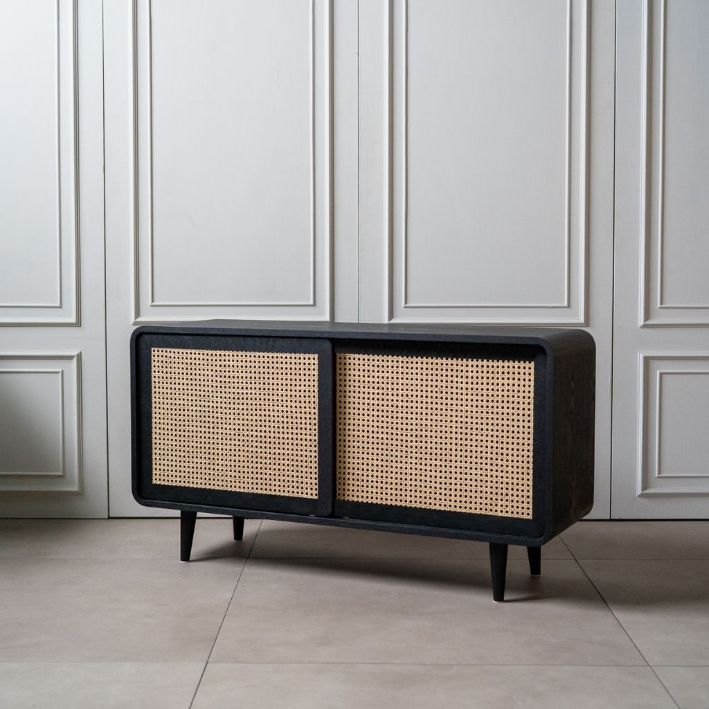 Rattan Cabinet Slide Door Black / ラタンキャビネット 引き戸仕様