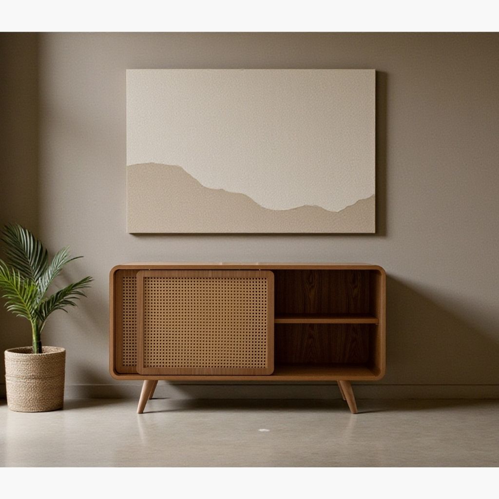 Rattan Cabinet Slide Door Natural / ラタンキャビネット 引き戸仕様 ナチュラル