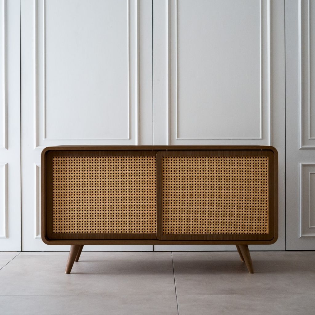 Rattan Cabinet Slide Door Brown / ラタンキャビネット 引き戸仕様 ブラウン