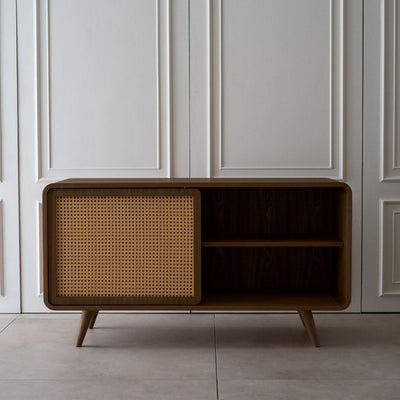 Rattan Cabinet Slide Door Brown / ラタンキャビネット 引き戸仕様 ブラウン