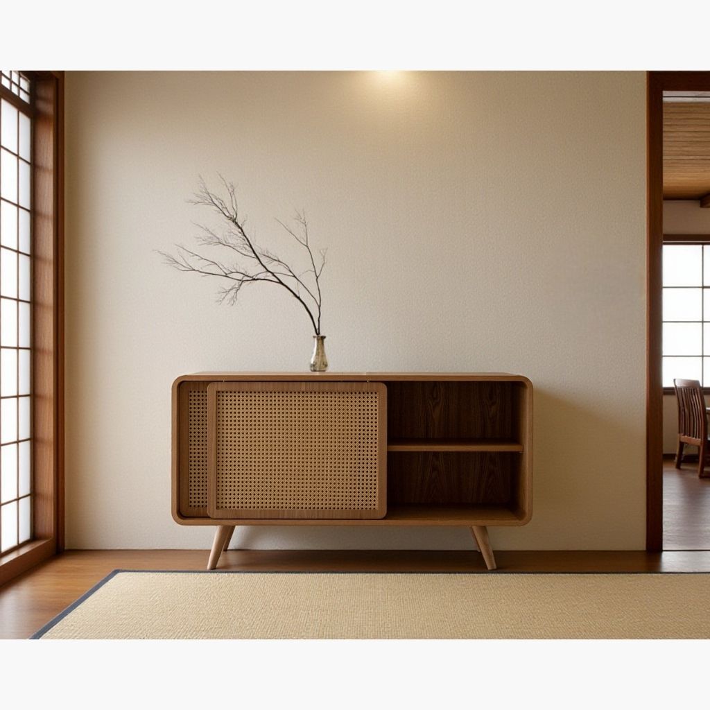 Rattan Cabinet Slide Door Natural / ラタンキャビネット 引き戸仕様 ナチュラル