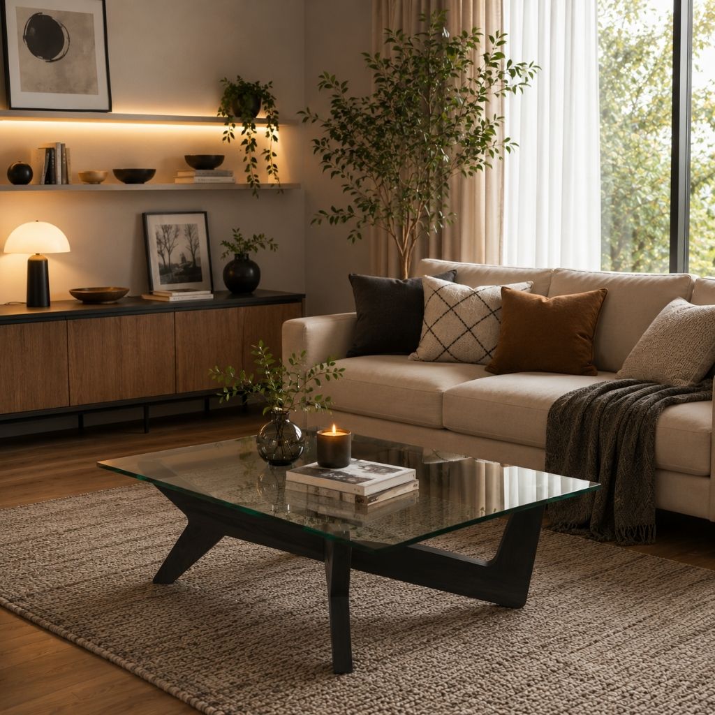 Cross Coffee Table クロスコーヒーテーブル ブラック ガラス板 Cross Coffee Table Black Glass-Top / クロスコーヒーテーブル