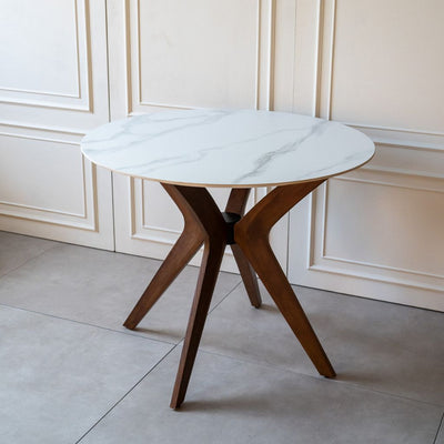 【Sample】Marble Round Table White (Brown Wood) / 【サンプル】マーブルラウンドテーブル ホワイト（ブラウンウッド）