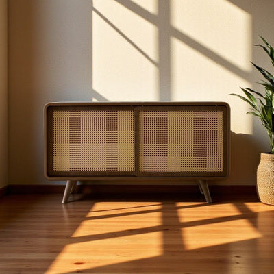 Rattan Cabinet Slide Door Brown / ラタンキャビネット 引き戸仕様 ブラウン