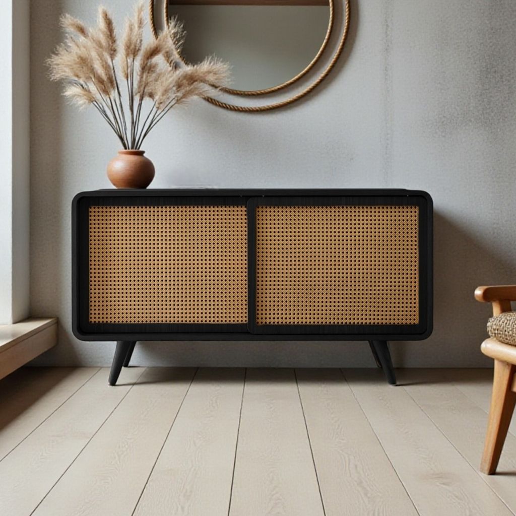 Rattan Cabinet Slide Door Black / ラタンキャビネット 引き戸仕様 ブラック