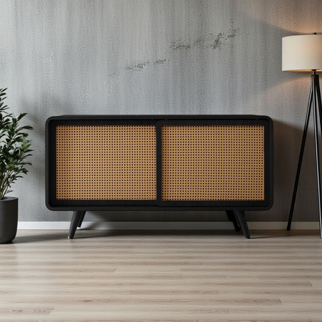 Rattan Cabinet Slide Door Black / ラタンキャビネット 引き戸仕様 ブラック