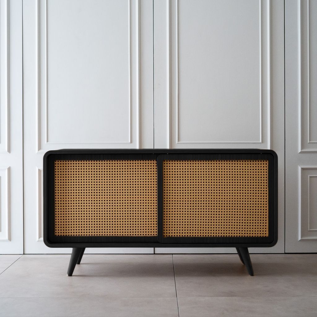 Rattan Cabinet Slide Door Black / ラタンキャビネット 引き戸仕様 ブラック