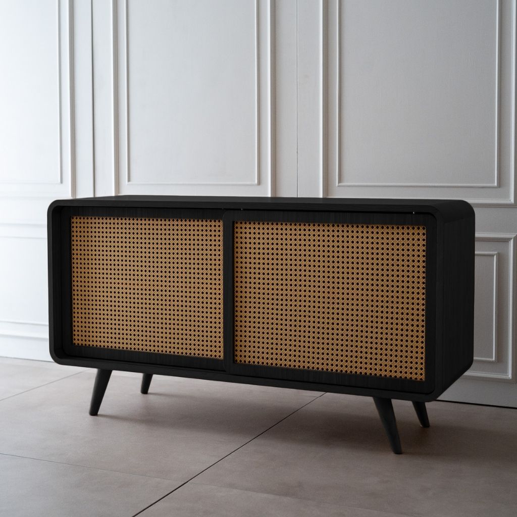 Rattan Cabinet Slide Door Black / ラタンキャビネット 引き戸仕様 ブラック