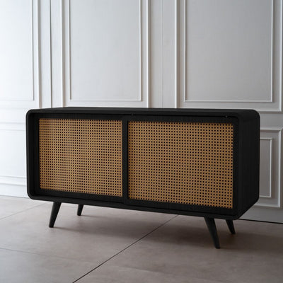 Rattan Cabinet Slide Door Black / ラタンキャビネット 引き戸仕様 ブラック