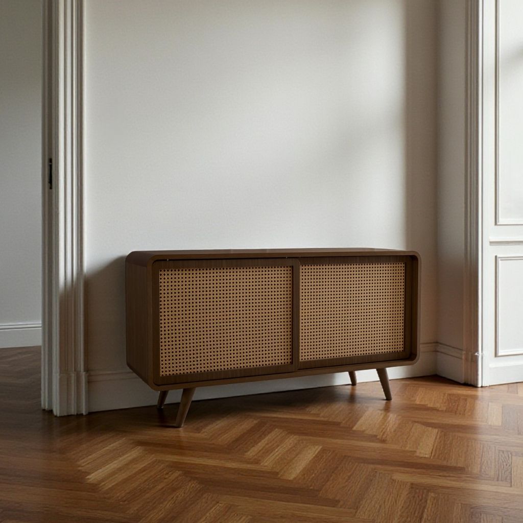 Rattan Cabinet Slide Door Brown / ラタンキャビネット 引き戸仕様 ブラウン