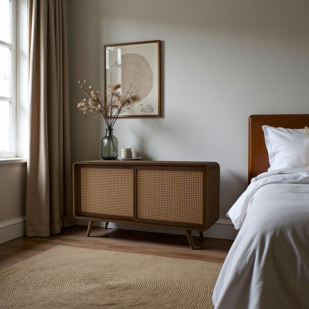 Rattan Cabinet Slide Door Brown / ラタンキャビネット 引き戸仕様 ブラウン