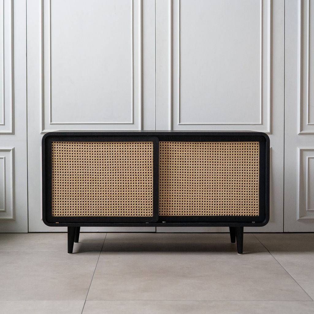 Rattan Cabinet Slide Door Black / ラタンキャビネット 引き戸仕様 ブラック