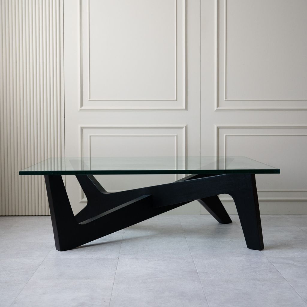 Cross Coffee Table Black Glass-Top / クロスコーヒーテーブル