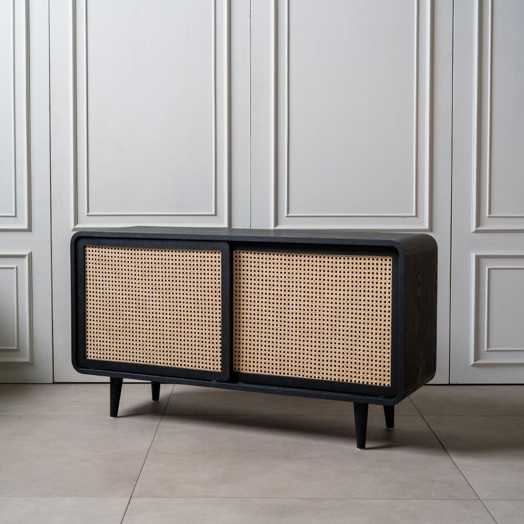 【Sample】Rattan Cabinet Slide Door Black / 【サンプル】ラタンキャビネット 引き戸仕様 ブラック